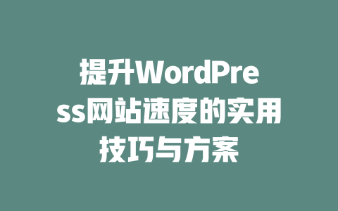 提升WordPress网站速度的实用技巧与方案 一